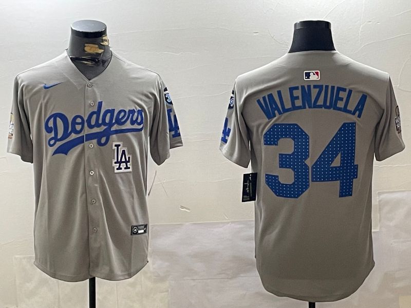 Men Los Angeles Dodgers 34 Valenzuela Grey Game 2024 Nike MLB Jersey style 112019